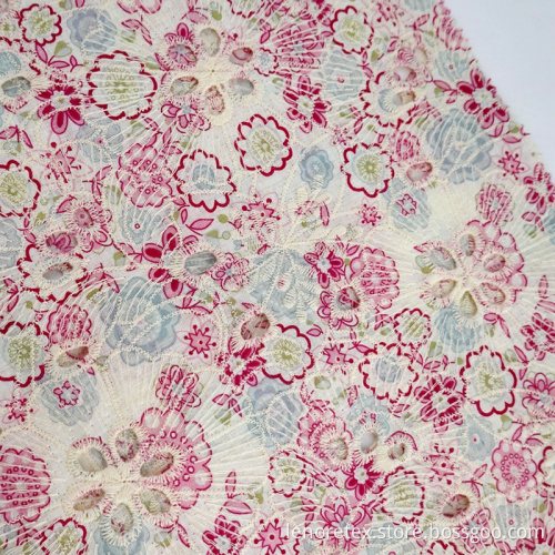 100% Cotton Poplin Cutwork Embroidery Fabric